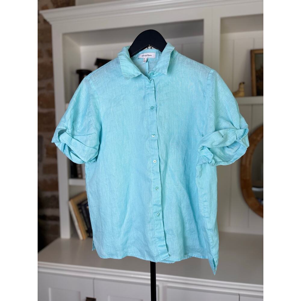 🩵 Pedro del Hierro Linen Button-Up Shirt | US 10 | Turquiose